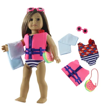 1 Nastavte Bábiky Oblečenie Plávanie oblek+záchranné vesty+uterák+jeden páry lupa pre 18-palcové American Doll Mnoho Štýl pre Výber