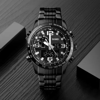 SKMEI Luxusné Značky Sledovať Mužov Vojenskej Digitálne Quartz Športové Hodinky z Ocele Popruh Nepremokavé Duálne Zobrazovanie náramkové hodinky reloj