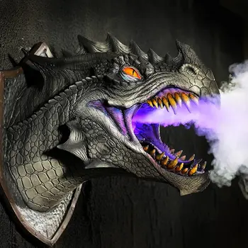 3D Dragon Legenda Hlavu Sochy,LED Svetlo s Dymu Realistické Dinosaura Hlavou Múr Umenia pre Halloween Strašidelný Dom Rekvizity