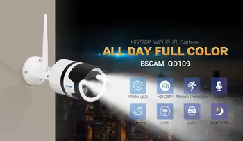 ESCAM QD109 YCC365 720P Plné Farby Nočné Videnie Bullet IP Kamera, Detekcia Pohybu Home Security Alarm Baby Monitor
