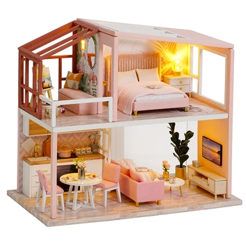 CUTEBEE DIY Doll House Drevená Bábika Domy Miniatúrny domček pre bábiky s Nábytkom Súprava s LED Hračky pre deti Vianočný Darček QL03