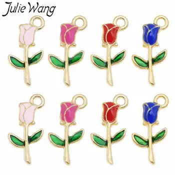 Julie Wang 8PCS Smalt Rose Kúzlo Kvety Ružová Červená Modrá Zliatiny Náhrdelník Náramok, Náušnice, Šperky, Takže Príslušenstvo