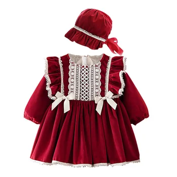 2021 Jeseň Zima Little Red Riding Hood Vianočné Lolita Princezná Šaty 2-Dielna Súprav detské Oblečenie pre Baby Dievčatá Šaty