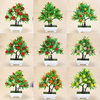 Apple Tree Simulácia Falošné Kvet Bonsai Črepníkové Rastliny Obývacia Izba, Jedálenský Stôl Domov Tvorivé Mini Strom Bohaté Ovocie Orange Dekor