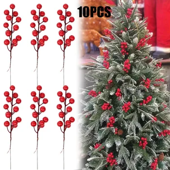 10pcs Červená Vianočné Bobule Umelé Kvety Stamen Holly Berry Vianočný Veniec Dekorácie Pre Domov Vianoce, Nový Rok Darčeky Dekor