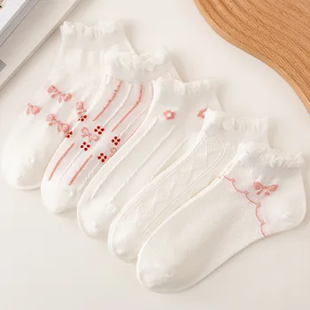 5 Párov Letné Dámske JK Ponožky Tenké Časti Plytké Úst Priedušná A Pohodlné Japonský Lolita Bublina Úst Čipky Ponožky