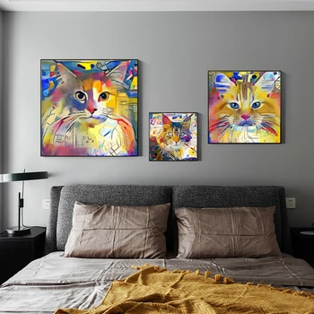 Abstraktné, Farebné Mačka Plagáty, Obrázky Zvierat Kandinsky Umelecké Plátno Na Maľovanie Na Stenu Umenie Obrázok Pre Obývacia Izba, Spálňa Deti