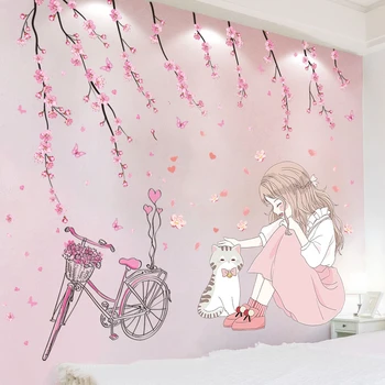 [SHIJUHEHEZI] Karikatúra Holka Samolepky na Stenu DIY Kvet Bicykli Stenu pre Deti, Spálňa, Detská Izba Kuchyňa Škôlky, Dom Dekorácie