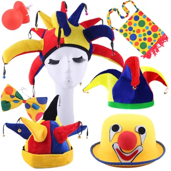 Klaun Klobúk s Bell Dospelých Cosplay Cirkus Parochňu Nos Taška Balón Zdobiť Rekvizity Karneval Maškaráda Party Dekorácie Veľkonočné