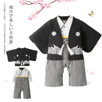 Deti, Japonské Kimono Štýle Dieťa Boys Batoľa Detská Bavlna Prekladané Romper Kimono Chlapci Jumpsuit Šaty, Kostým