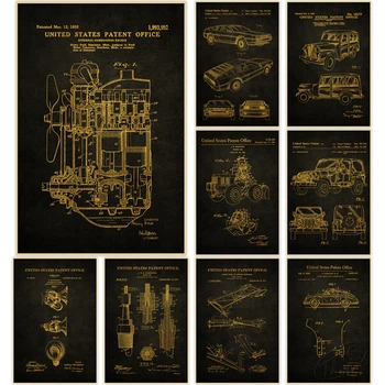 Vytlačí Vozidla Obrázok Plagátu Športové Auto Obrazy Vintage Nástenná Maľba Plán Dekorácie Patent Obrázok Kraft Papier Steny Domov Cuadros