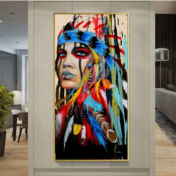Abstraktné umenie, maľovanie farebné dievča perie a ženy HD tlač na plátno na stenu umenie výtlačkov a plagáty pre domáce dekorácie