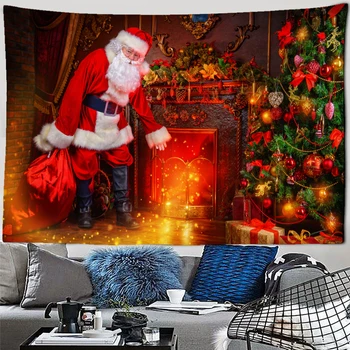 Home Decor Nový Rok, Santa Claus Vianočný Stromček Tlač Darček Pozadí Textílie Červená varnou doskou Tlač Gobelín 230x180cm tém